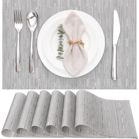 Lot de 6 Sets de table, Tissés en vinyle, Résistants à la chaleur, Antidérapants, Pour cuisine et salle à manger (1/5)