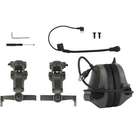 Casque de communication tactique avec microphone, rotation à 360°, réversible gauche/droite, fixation sur bras de casque, vert (1/5)