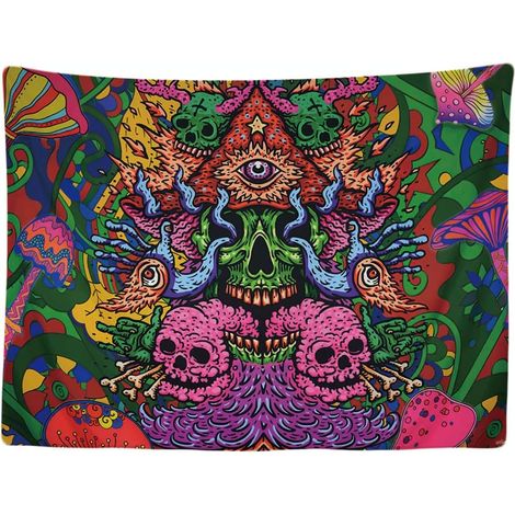 Skull Crâne Psychédélique - Tapisserie murale - 200x150 cm - Grande tapisserie - Poster Décoration – Toile - Peinture - Accessoire Tapestry (1/5)