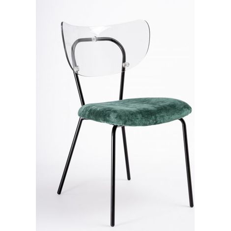 Sedia trasparente velluto imbottita Made in Italy, telaio in metallo NERO spalliera traslucida NEUTRA - SURI - 5 colori COLORE Velluto Verde - Telaio Nero Opaco (1/4)