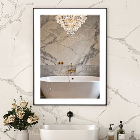 Miroir de salle 80x60 cm de bain avec lumière LED avec 3 couleurs de Fonction anti-buée mémoire IP44 horizontale/verticale