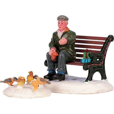 Set di due statuette natalizie Feeding Pigeons decorazione per presepe e villaggio di Natale (1/2)