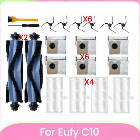Lot de 20 sacs à poussière de rechange pour aspirateur robot Eufy C10 : brosse principale, brosse latérale, filtre HEPA