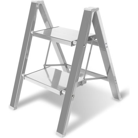 SWANEW Scala pieghevole. scala in lega di alluminio con portata di 150 kg - 2 gradini argento. circa 61 cm (1/5)