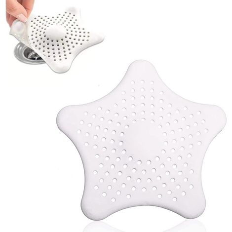 5 pcs Filtre évier en Silicone,Filtre à Cheveux Douche,Filtre à Bonde de Douche et Bain Starfish,pour Drain de Douche,pour Coincer Cheveux et Saletés,Bouchon Dévier avec Ventouses(Blanc) (1/5)