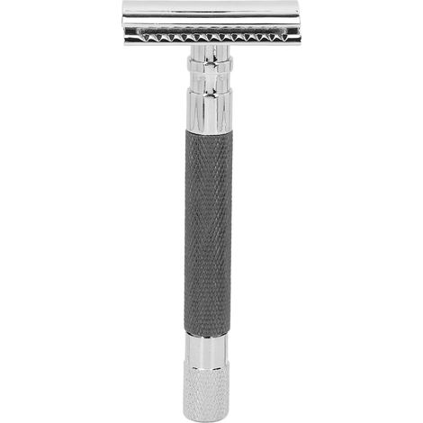 Rasoir de sécurité double tranchant à long manche en alliage de zinc, rasoir manuel pour hommes, sans lame, couleur noire (1/5)
