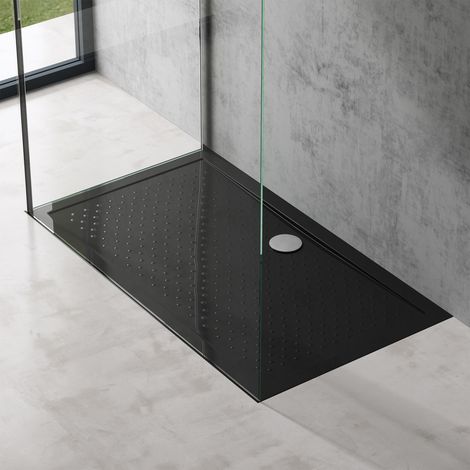 Doporro – Receveur de douche antiglisse rectangulaire 80x140cm – Acrylique noir – Bonde AL02 incluse – Écoulement intégré – Montage au sol ou sur support - Lucia02AR
