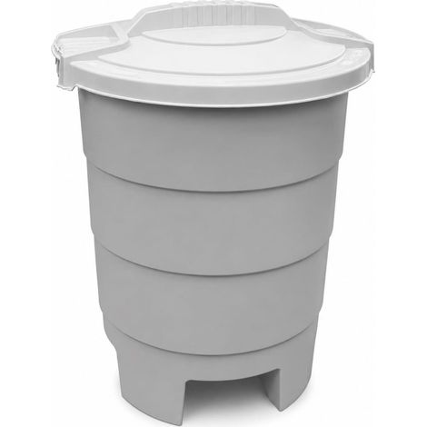 Bidone porta rifiuti da giardino da 50 Litri - Misura 46,3x56,5 cm - chiusira coperchio con rotazione - Colore Grigio Chiaro (1/5)