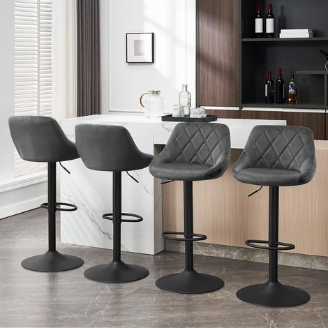 WOLTU Sgabelli bar, Set di 4 Sgabelli da Bar in Velluto Sgabelli Alti Cucina con Schienale, Sedie da Bar Regolabile e Girevole, Grigio Scuro