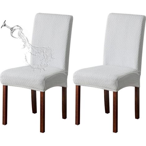 Stuhlhussen für Esszimmer 2er-Set, wasserabweisend, Jacquard-Stretch, weiß (1/5)