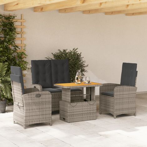 Juego de comedor de jardín 4 piezas con cojines ratán PE gris vidaXL (1/5)