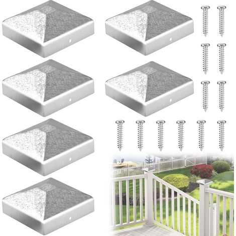 6-teiliges Set Pfostenkappen, 7x7 cm Holzpfostenkappen, pyramidenförmige Pfostenkappen, Metall-Zaunpfostenkappen, Zaunpfostenkappen mit Schrauben, für Garten, Carport, Terrasse (1/5)