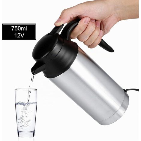 Bouilloire Électrique de Voiture, 12V 750 ml Bouilloire de Voyage en Acier Inoxydable Tasse d'Eau Chauffée de Voyage pour Café Thé Eau Chaude Boissons (1/4)
