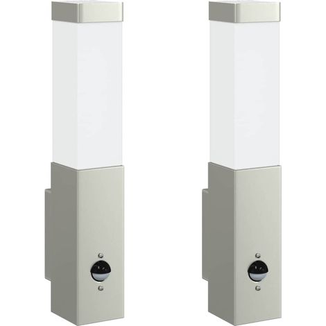 Lot de 2 appliques murales extérieures modernes design épuré 10.5 x 6 x 33 cm en acier inoxydable argenté