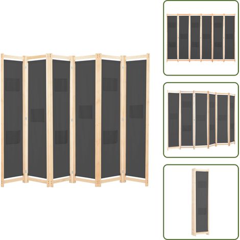 6-teiliger Raumteiler Grau 240 x 170 x 4 cm Stoff - Raumteiler - Sichtschutz - Wohnbereich - Wohnzimmer - Schlafzimmer (1/5)