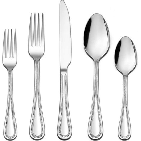 Besteck 30teilig 6Personen Edelstahl Besteck Set mit Perlen-Rand Griff (1/5)