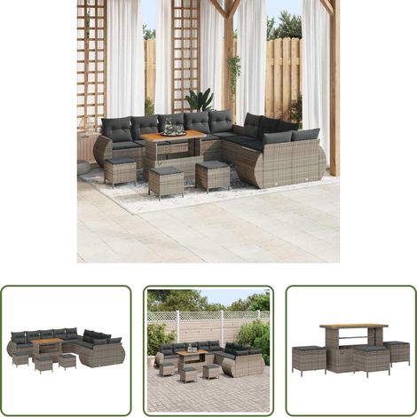 Poly-Rattan -  Gartensofa-set 14 pcs Grau Poly-Rattan (1/5)
