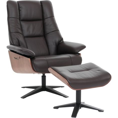 [NON UTILIZZATO] Poltrona relax MCA con poggiapiedi HHG-240, sedia reclinabile, vera pelle legno, marrone (1/5)