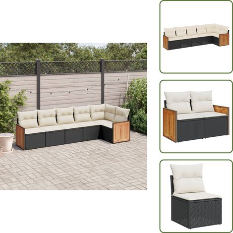 Salon de jardin 6 pcs avec coussins noir résine tressée - Salon De Jardin - Meuble De Jardin - Salon Extérieur - Ensemble De Canapés - Canapé D'angle (1/5)