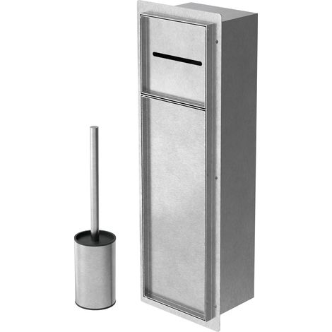 LuxeBath Unterputz-Schrankmodul aus Edelstahl für die Klobürstengarnitur, Silber, 60x20x14 cm, Badezimmerschrank mit Toilettenpapierhalter, Einbauschrank mit Toilettenbürste, WC Wandnische befliesbar