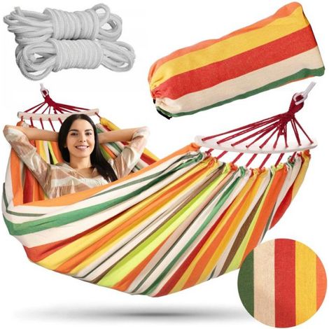 Hamac de Jardin - 200 kg - 200 x 150 cm - Coton Polyester - Barres Stabilisatrices en Bois - Pour Jardin Plage Terrasse Balcon Camping - 1 Pièce (1/4)
