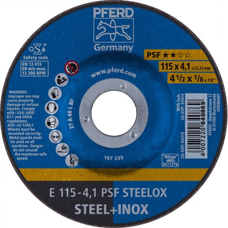 PFERD TOOLS Schruppscheibe E 115x4,1x22,23 mm Universallinie PSF STEELOX für Stahl/Edelstahl 10 Stk (1/5)