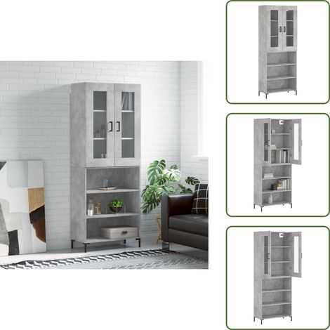 Buffet haut Gris béton 69,5x34x180 cm Bois d'ingénierie - Buffet Design Moderne - Meuble Rangement Gris - Armoire Cuisine - Buffet Haute Capacité - Buffet Salon (1/5)