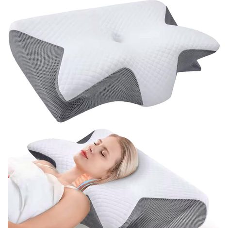 Oreiller Cervical Ergonomique - Mousse Mémoire Forme - Soulagement Douleur Cou - 2 Hauteurs - Pour Dormeurs Côté Dos (1/5)
