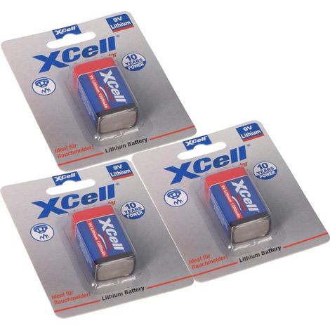 3x XCell Lithium 9V Block 1200 mAh 6AM6 im 1er Blister (1/5)
