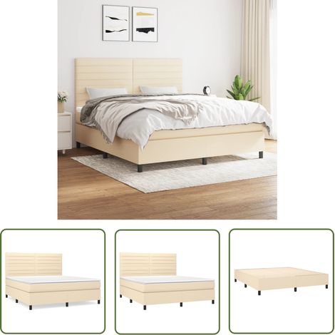 The Living Store Boxspringbett mit Matratze Creme 160x200 cm Stoff - Boxspringbett - Cremefarbenes Bett - Doppelbett - Bettrahmen - Matratze (1/5)