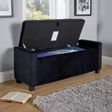 Ottoman Window Seat Hidden Storage Box Bench Velvet Black Home Living Furniture