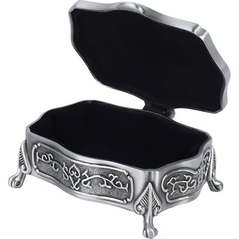 Coffret à bijoux en métal avec motif gravé, élégant et rétro, doublure intérieure en velours doux pour bagues et boucles d'oreilles (1/5)