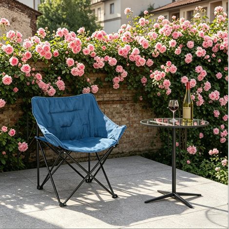 chaise fauteuil pliable camping noir bleu metal OKMYHOME (1/5)
