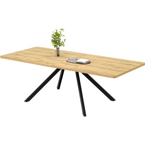 ELVMI Table à Manger Extensible 6 à 10 Personnes, 3 Longueurs, Pieds Métalliques, MDF, 160/200/240 x 90 cm, Chêne (1/5)