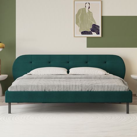Letto imbottito 140x190cm verde con testiera e molle TULSA