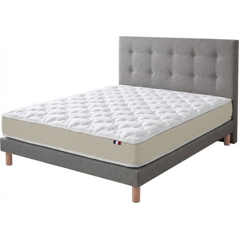 Ensemble 140x190 + tête de lit Matelas polylatex 80 kg/m³ sommier gris (1/5)