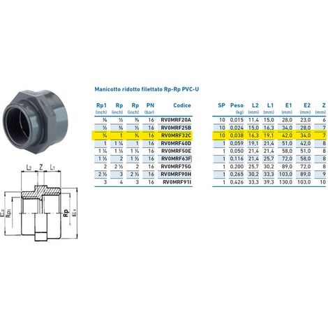 Manicotto ridotto filettato Rp-Rp PVC-U 1"x3/4" INPFMR232C00 - -  IRRITEC - -
