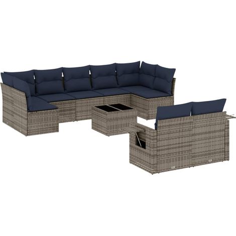 Maison Exclusive - 10-teiliges Gartensofa-Set mit Kissen, grau, P