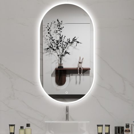 AICA Espejo LED,50x90cm, ovalado,iluminacíon regulable, antivaho, función de memoria, horizontal/vertical