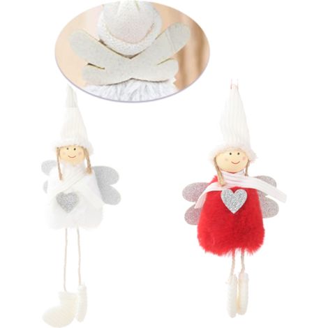 Lot de 2 décorations de Noël à suspendre au sapin, anges, cadeaux pour Thanksgiving, blanc et rouge (1/3)
