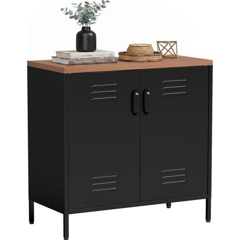 Buffet Bas Meuble de Rangement 2 Portes Étagère Réglable Style Industriel Cadre Acier Noir 80x40x80 cm Salon (1/5)