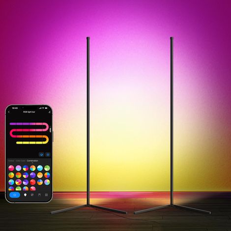 Lot de 2 Lampadaire LED RGB sur Pied 150cm – Lampe d’Angle Dimmable avec Télécommande, Smart APP Contrôle, Éclairage Ambiance Couleur pour Salon, Chambre ou Gaming (1/5)