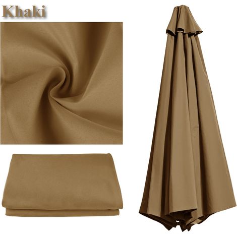 (Kaki, 2M, 6 baleines) Housse de parasol imperméable, tissu de rechange pour parasols. (1/5)