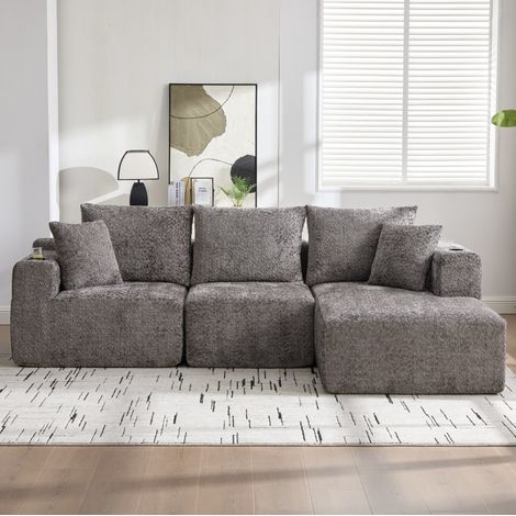 Sofá modular esquinero 261 x 165 x 80 cm, gris oscuro, sin montaje DESVIAE (1/5)