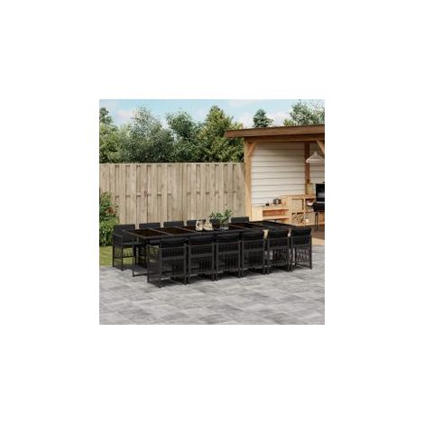 Ensemble à manger de jardin 13 pcs coussins noir résine tressée (1/5)