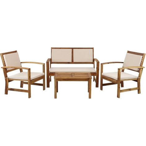 Set da giardino in legno con cuscini ecrù - Sassari (1/5)