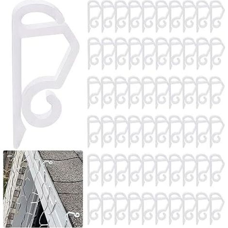 Lot de 60 mini crochets de suspension pour guirlandes lumineuses de Noël, en plastique, résistants aux intempéries, pour décoration d' et de Noël (blanc) (1/5)