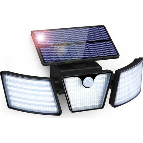 Lampe Solaire Extérieur Détecteur de Mouvement 265 LED Lumière Solaire IP65 Étanche 3 Têtes Rotation 360° Lumière Murale Spot Mural Extérieur Étanche pour Jardin Garage Allée Entrée (1/5)