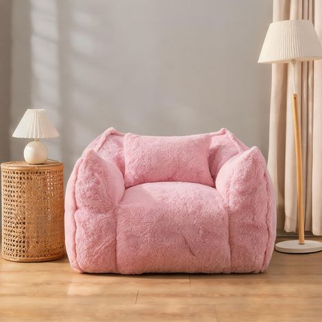 Pouf poire en fausse fourrure rose avec coussin 123 x 97 x 73 cm (1/5)