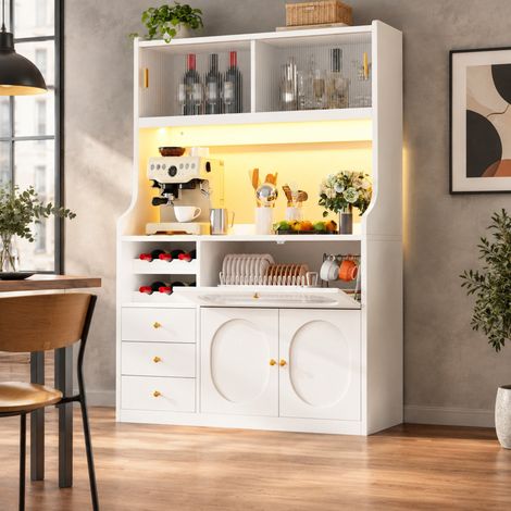 MODFU – Mobile cucina alto 120x40x180 cm in MDF/metallo con LED RGB e ante scorrevoli in vetro, carico 100 kg – Bianco (1/5)